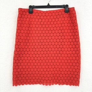 Cynthia Rowley Womens Pencil Skirt 12 Orange Crochet Tailored Lined Rear Slit